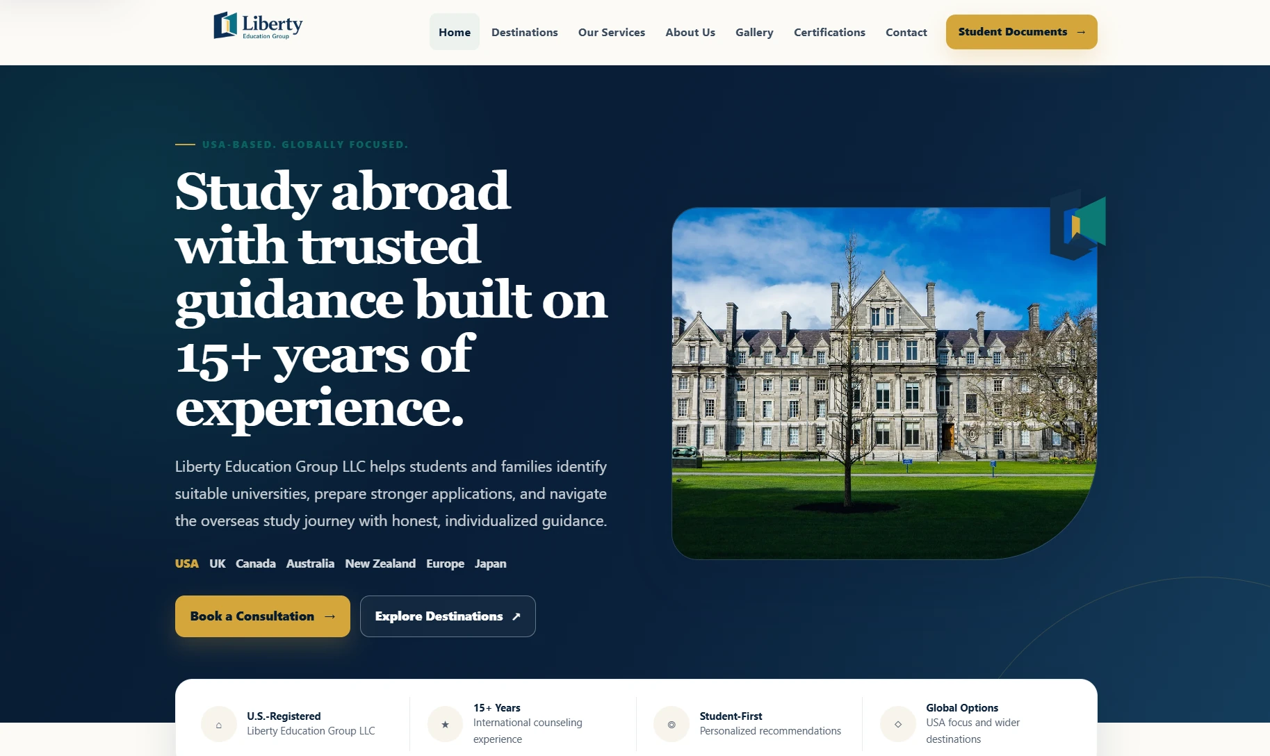 Liberty Education Group study abroad website